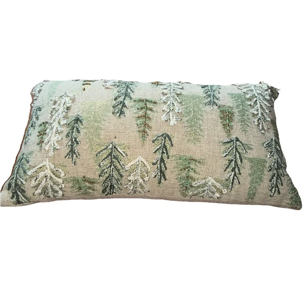 Tommy Bahama Lumbar Throw Pillow Pine Trees Embroidered Beaded Christmas Decor